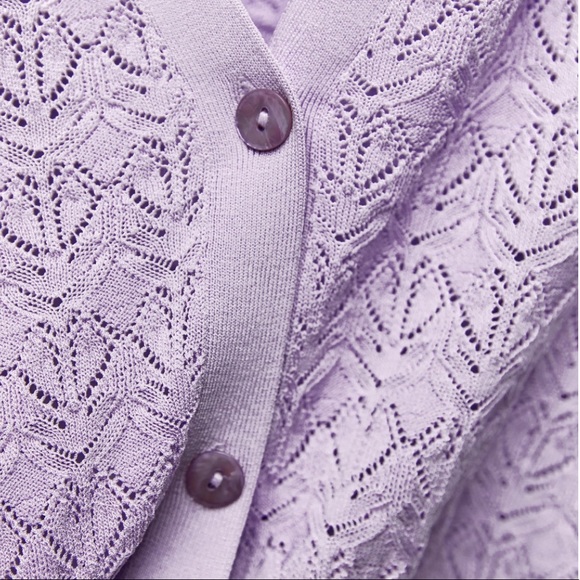 🍇🍷HP🍷🍇 𝗡𝗪𝗧 𝗭𝗮𝗿𝗮 • Pointelle Knit Jacket - Picture 4 of 11